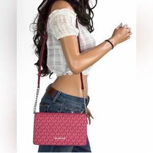 Michael Kors Rose Pink Signature Crossbody Bag with Chain Strap